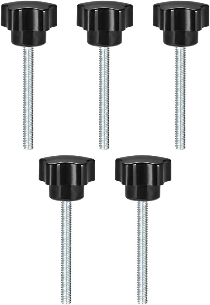 5 Pcs Star Knobs Grips M6 x 60mm Male Thread Steel Zinc Stud Black PP
