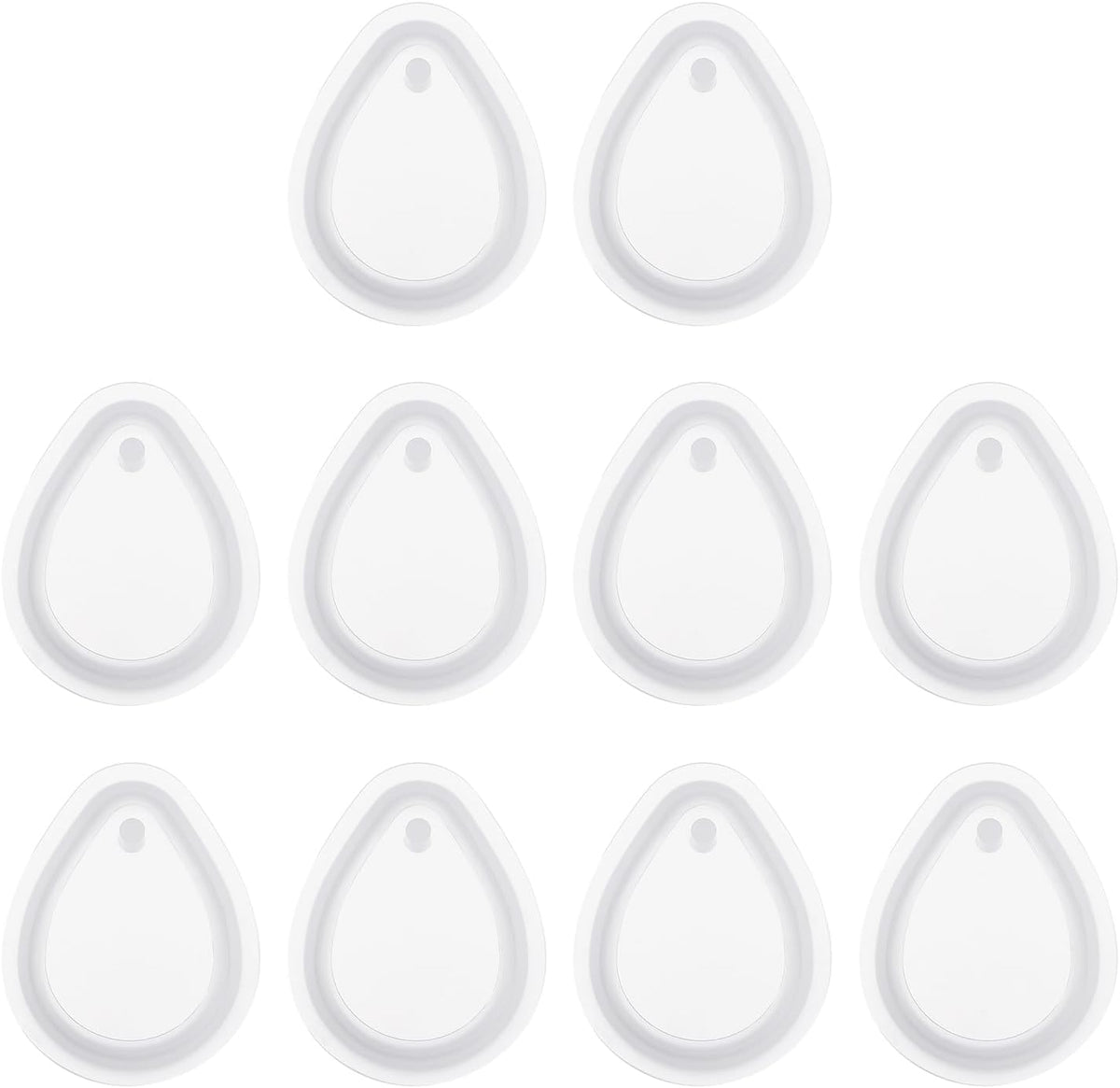 10 Pcs Teardrop Resin Keychain Moulds, Silicone Epoxy Mould Kit with Hole for Pendant Keychains Ornament Jewelry Art Crafts Making DIY Crafts, White