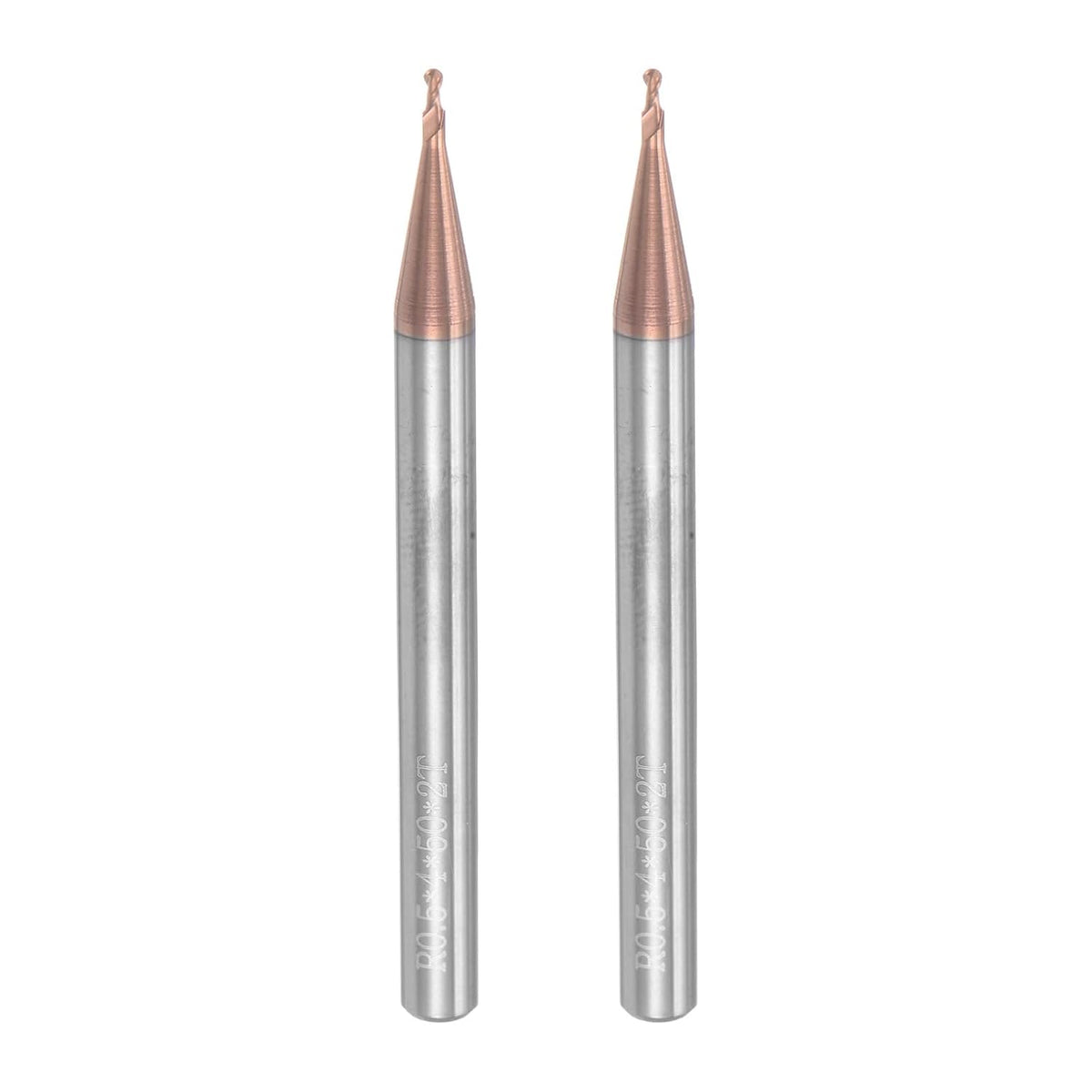 2pcs Ball Nose End Mills CNC Router Bits, 0.5mm (5/256") Radius Solid Carbide TiSin Coated 2 Flutes HRC55 1mm (5/128") Diameter 4mm (5/32") Shank Cutter Milling Tools