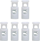 LinkMejor 6pcs Plastic Cord Locks Stoppers End Spring Loaded Single Hole Toggle Fastener Stoppers Rope for Luggage, Shoelaces, Camping, Storage Bag, White