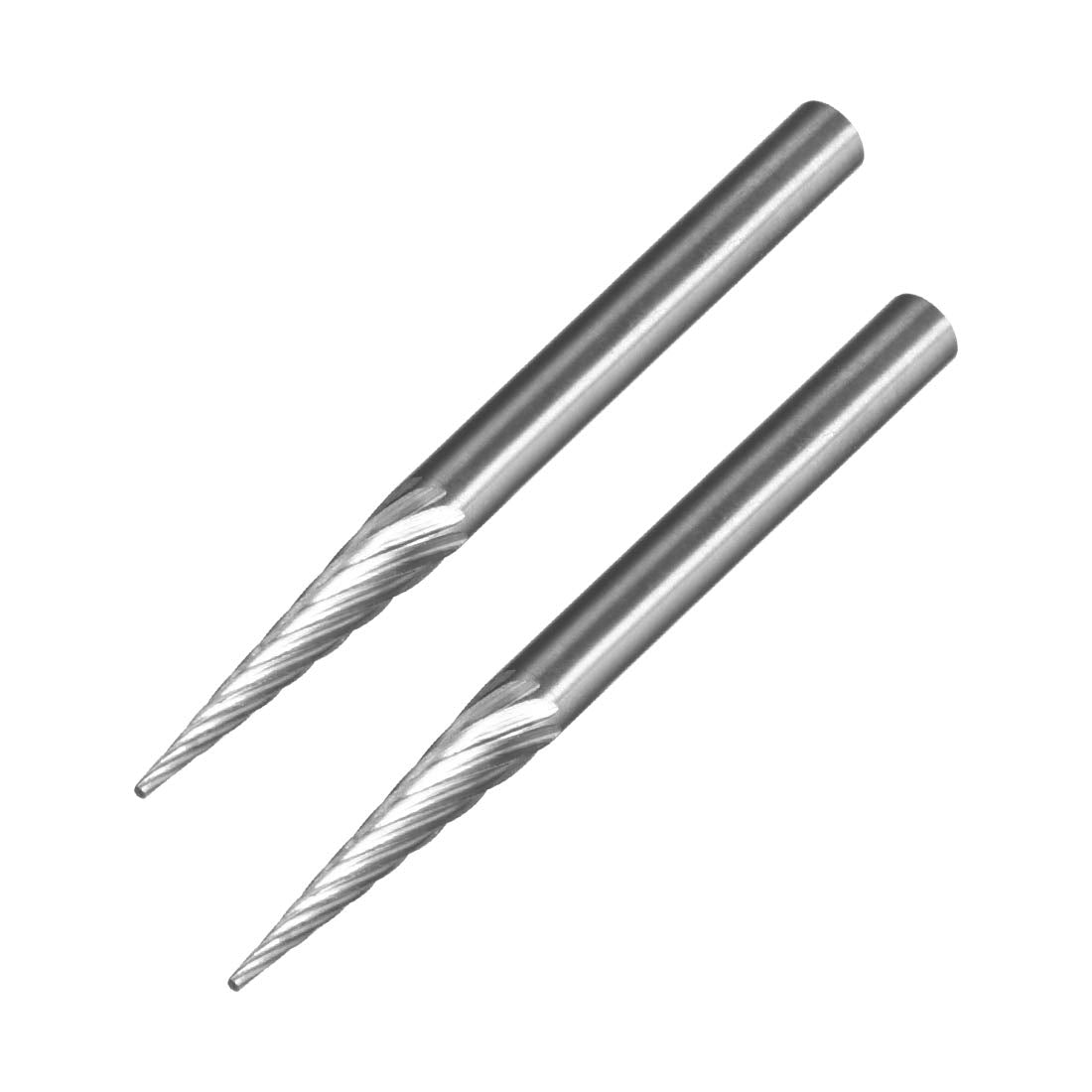 Tungsten Carbide Rotary Files 1/8" Shank, Single Cut Cone Shape M Type Rotary Burrs Tool 3mm Dia, for Die Grinder Drill Bit Alloy Steel Hard Metal Carving Polishing Engraving, 2pcs