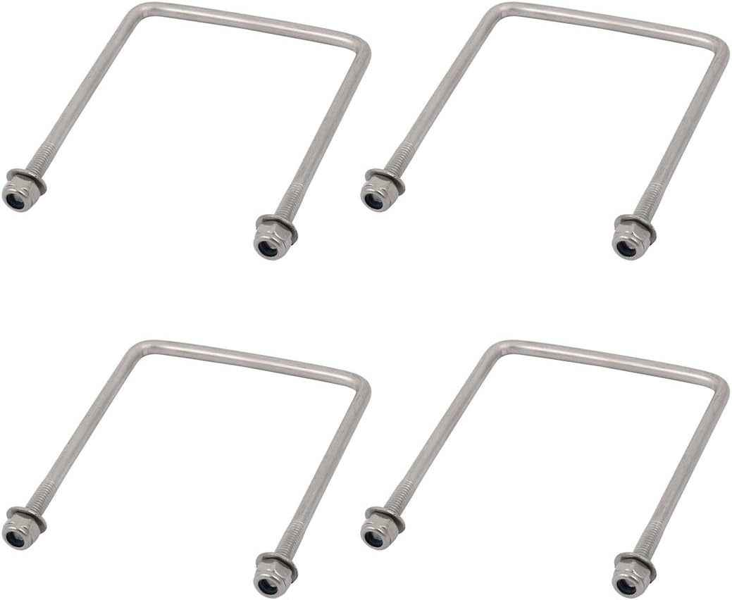 M4 Thread 70mm Length 304 Stainless Steel Square U Bolt Silver Tone 4pcs