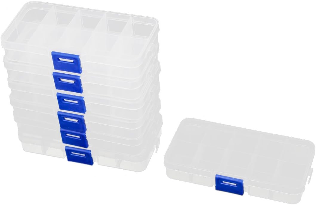 LinkMejor Plastic 10 Sections Sundries Jewelry Screws Holder Storage Box 7pcs Clear Blue