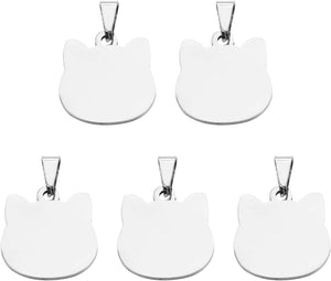 5 Pcs 25mm/0.98 Inch Round Ears Cat Blank Stamping Tags, Metal Charm Dog ID Tags for Pet Name Tag Making Crafts Decoration DIY Pendants, Silver