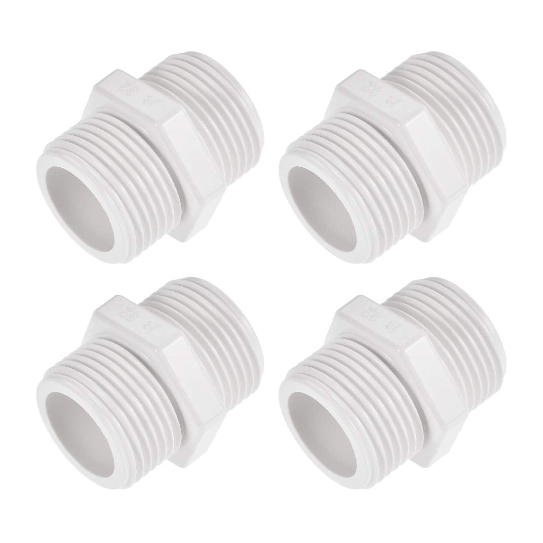 Pipe Fitting, G1 Male Thread, Hex Nipple Tube Adaptor Connector Hose Connector, for Water Tanks, PVC Plastic, White, Pack of 4