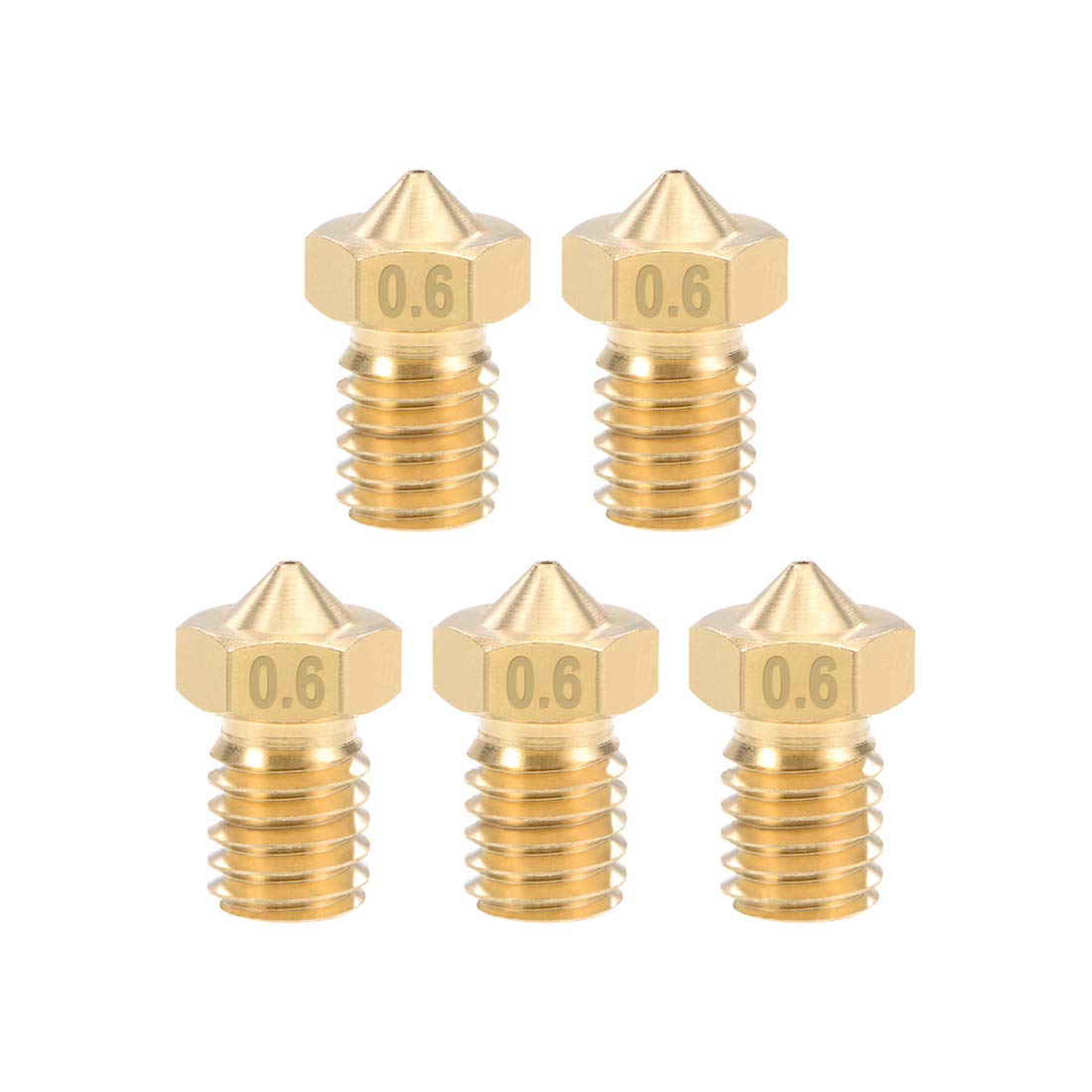 0.6mm 3D Printer Nozzle Head Replacement, Brass 5pcs