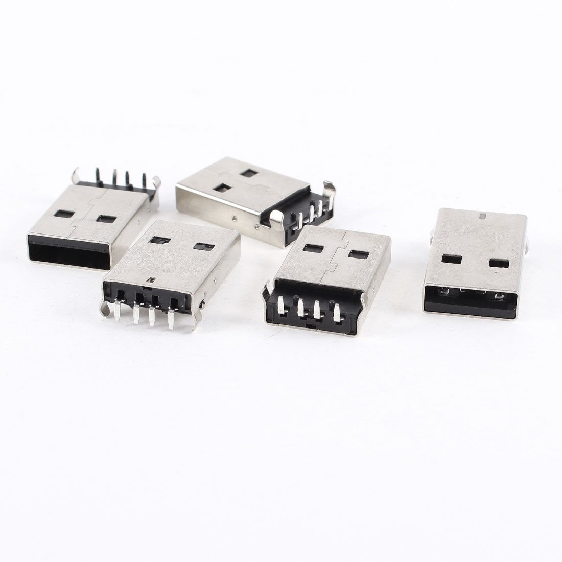 USB Male Type A Port Right Angle 4-Pin DIP Jack Socket Connector, 5 Pieces