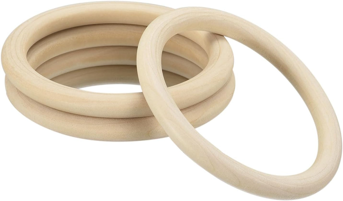 3Pcs Natural Wood Rings, 100mm/3.9inch Unfinished Smooth Macrame Circles Wooden Ring for Crafts DIY Projects Macrame Jewelry Pendant Making (10mm Thick)