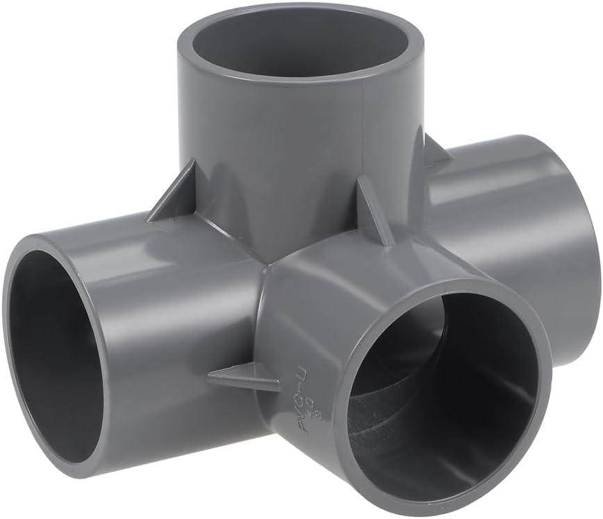 4-Way Elbow PVC Pipe Fitting Furniture Grade 40mm Size Tee Corner Fittings Gray 4pcs