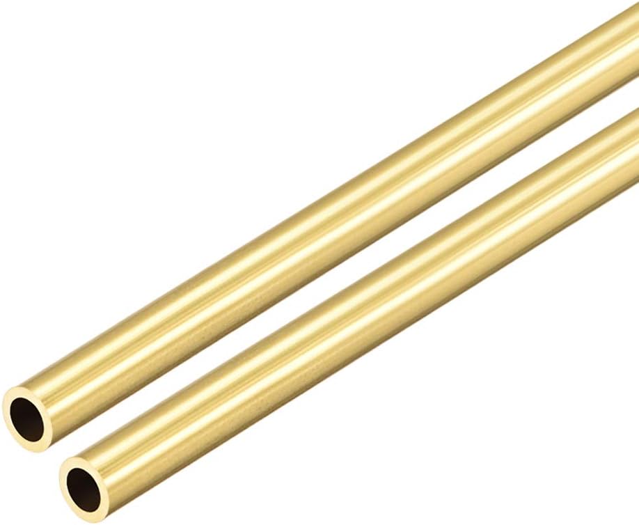 Brass Round Tube, 300mm Length 6.5mm OD 1mm Wall Thickness, Seamless Straight Pipe Tubing 2 Pcs