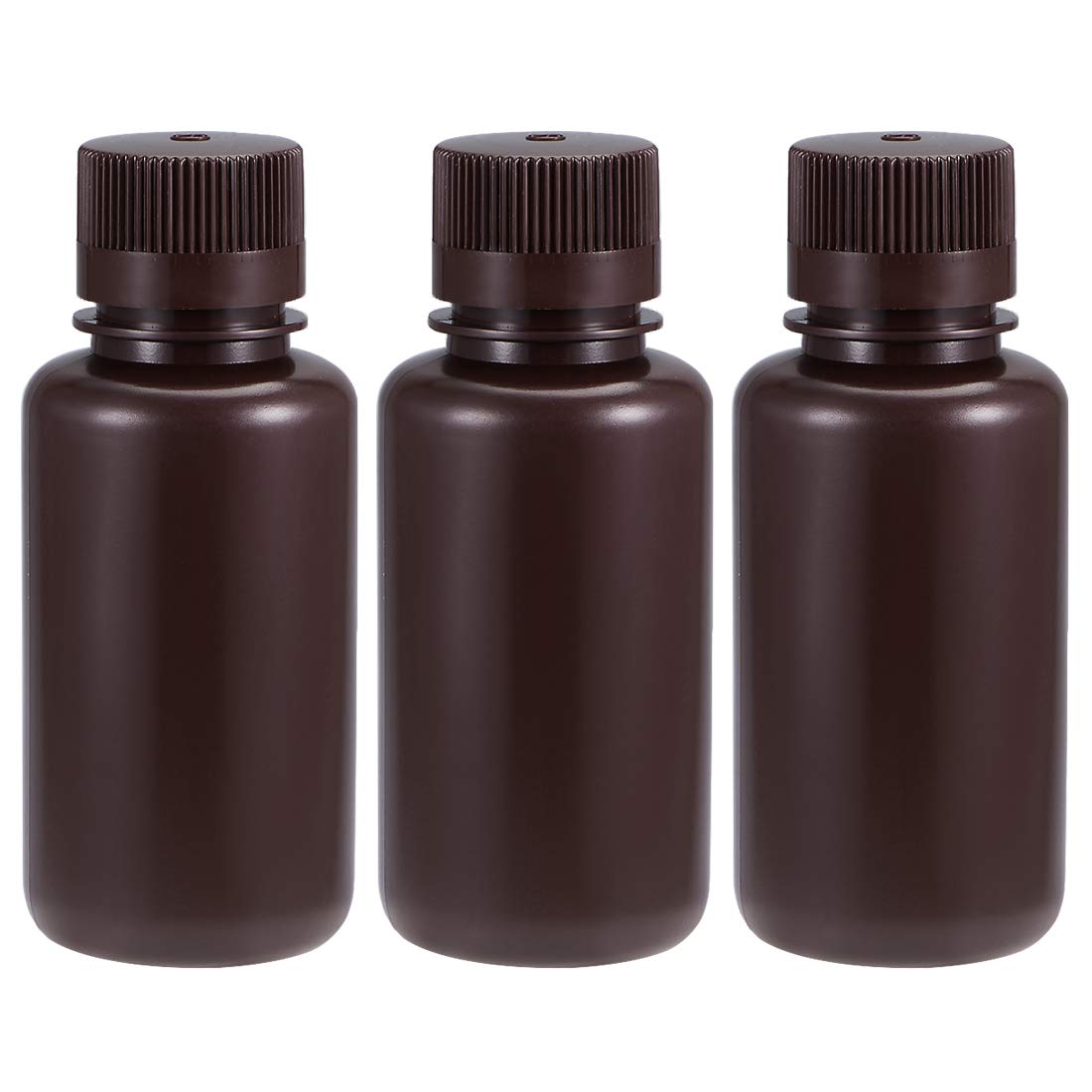 Plastic Lab Chemical Reagent Bottle 250ml/8.5oz Small Mouth Sample Sealing Liquid Storage Container Brown 3pcs