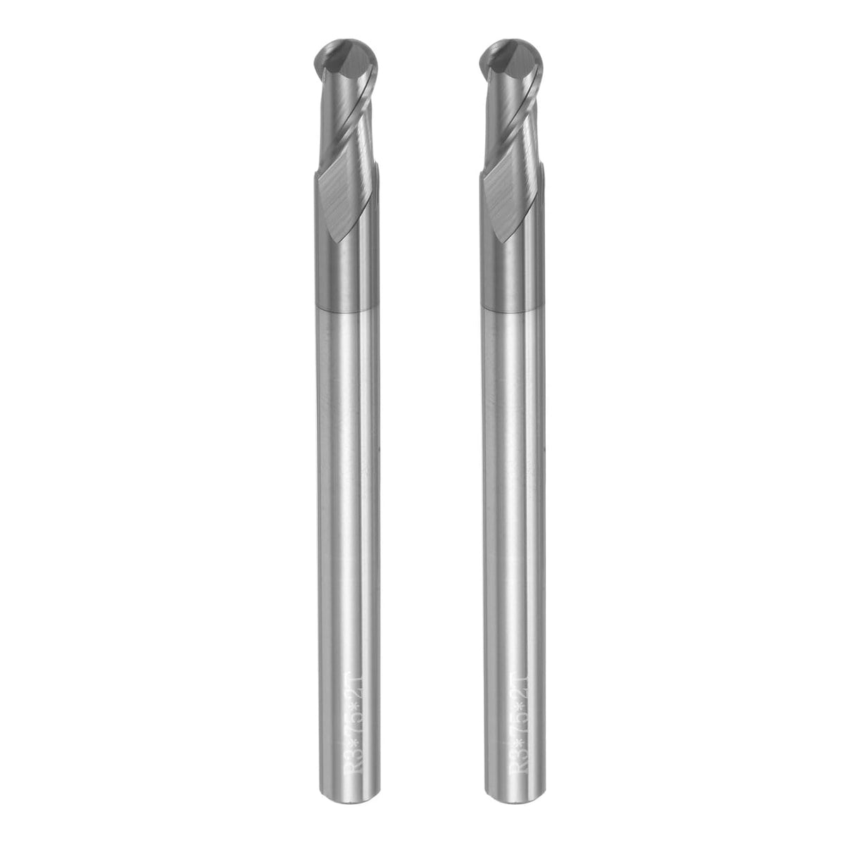 2pcs Ball Nose End Mills CNC Router Bits, 3mm (1/8") Radius Solid Carbide AlTiN Coated 2 Flutes HRC45 6mm (1/4") Diameter 6mm (1/4") Shank Cutter Milling Tools