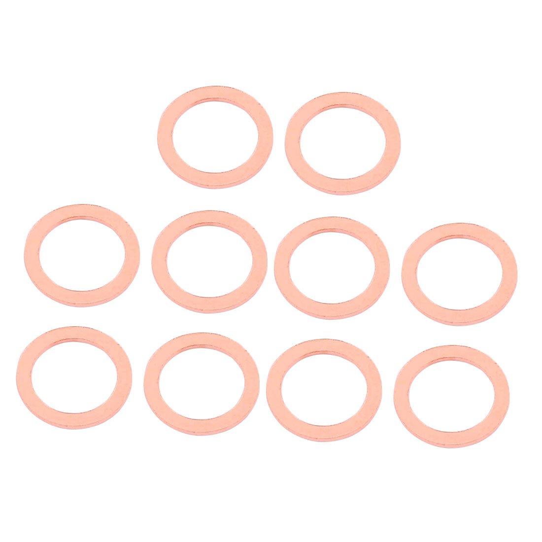a16072700ux0565-DM Flat Ring Copper Crush Washer Sealing Gasket Fastener, 10 mm x 14 mm x 1 mm Size (Pack of 10)