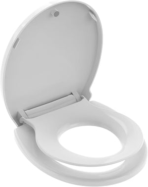 LinkMejor Round Toilet Seat with Toddler Seat 16.5 Inch & Quick Release - Quick Connect, Potty Training Toilet Seat Soft Close, PP Material Safe & Easy Clean, Firm Accessories Stay Tight, White
