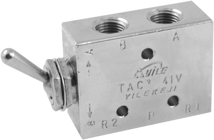 Silver Tone Air Pneumatic 2 Position 5 Way Toggle Switch Valve TAC2-41V