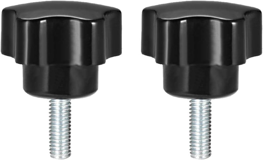 2Pcs Star Knob Grip M6 x 20mm Male Thread Steel Zinc Stud Black PP