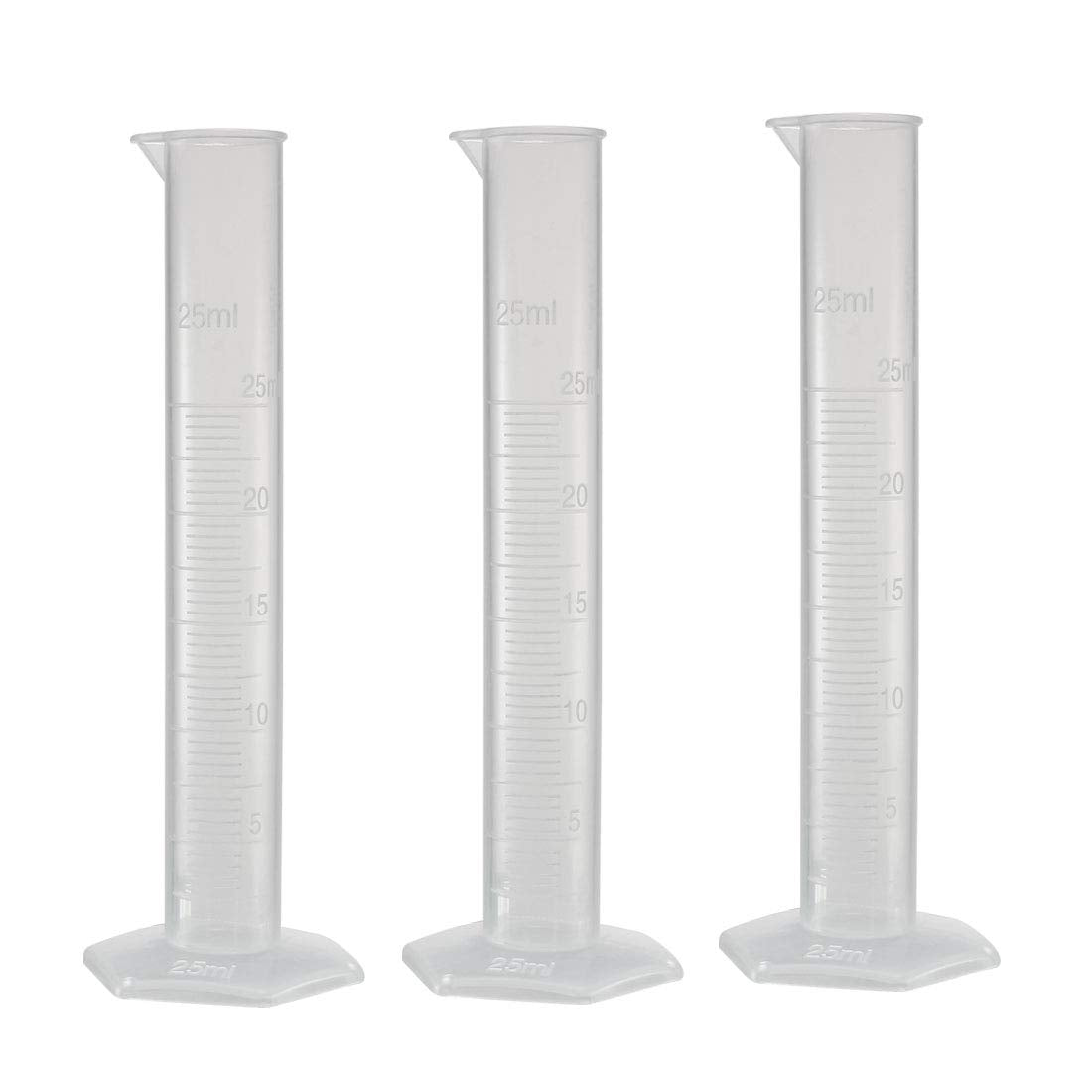 Plastic Graduated Cylinder, 25ml Measuring Cylinder, Science Test Tube Beakers, Single Metric Scale, Clear Hex Base Flask for Lab Home 3pcs
