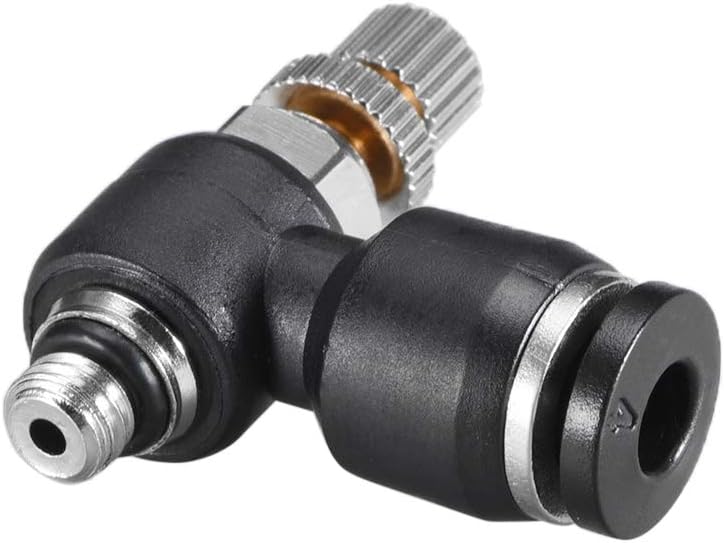 Push to Connect Air Flow Control Valve,Elbow,4mm OD x M5 Male Thread,Pneumatic Flow Speed Controller Valve,Black 2pcs