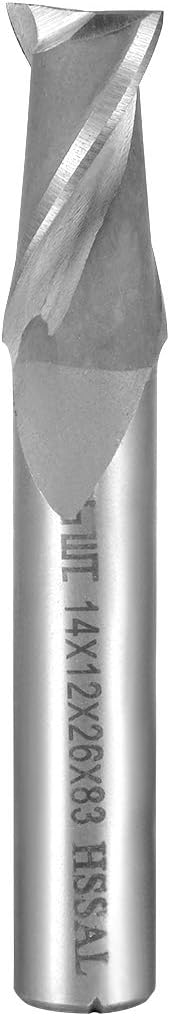 High Speed Steel HSS-AL 2 Flute Straight End Mill Cutter CNC Router Bits, 14 x 12 x 26mm