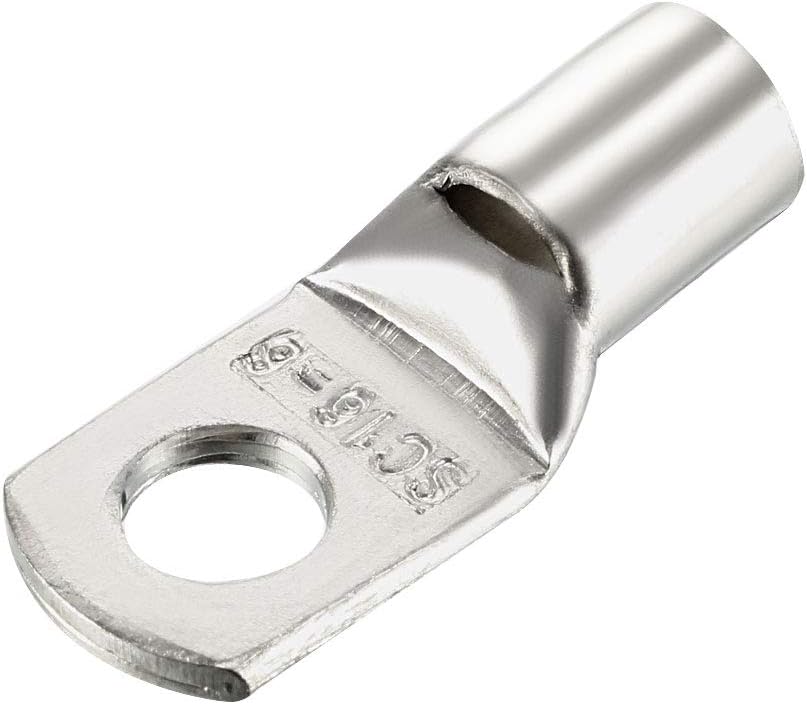 Copper Wire Lugs,10AWG SC16-6,Bolt Hole,Battery Cable Ends Eyelets Crimp Tubular Ring Terminals Connectors Silver Tone 100Pcs