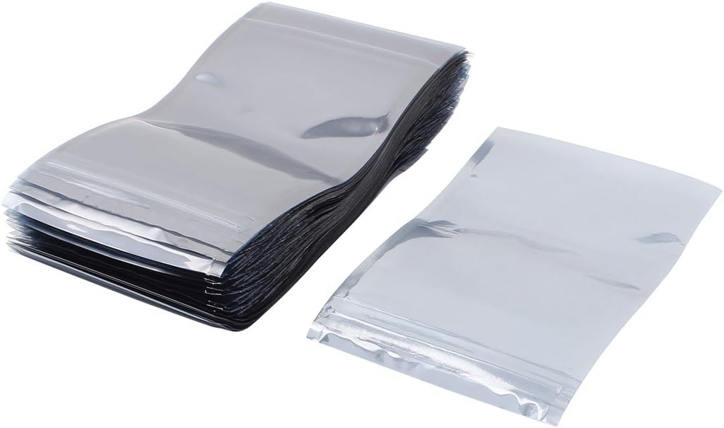 100 Pcs 100mm x 150mm Silver Tone Resealable Zip Lock Anti Static Bag