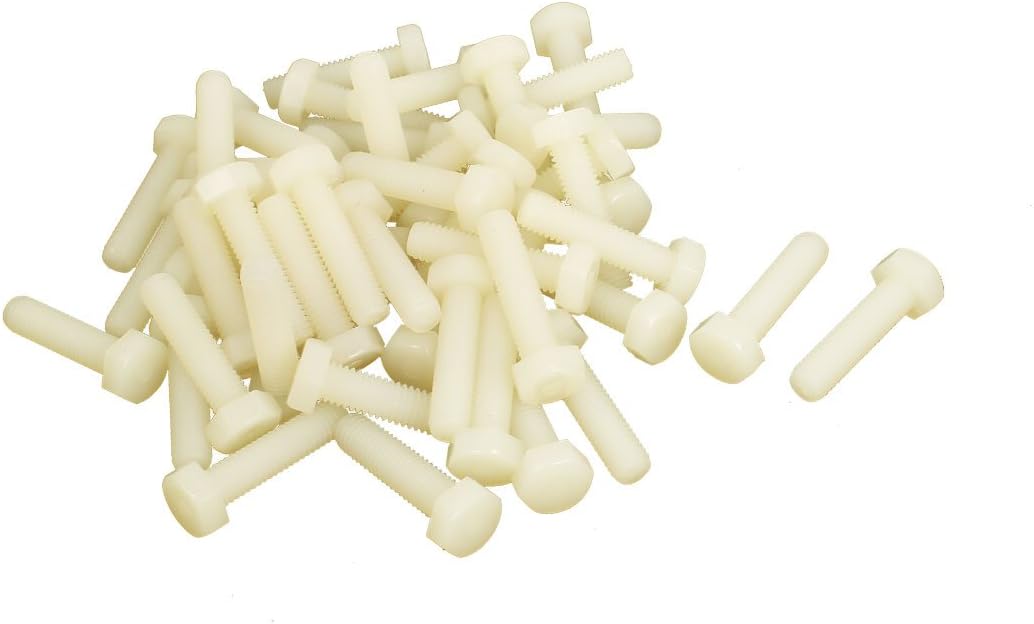 M6 x 25mm Full Thread Nylon Metric Hex Head Cap Screw Bolt 50 Pcs