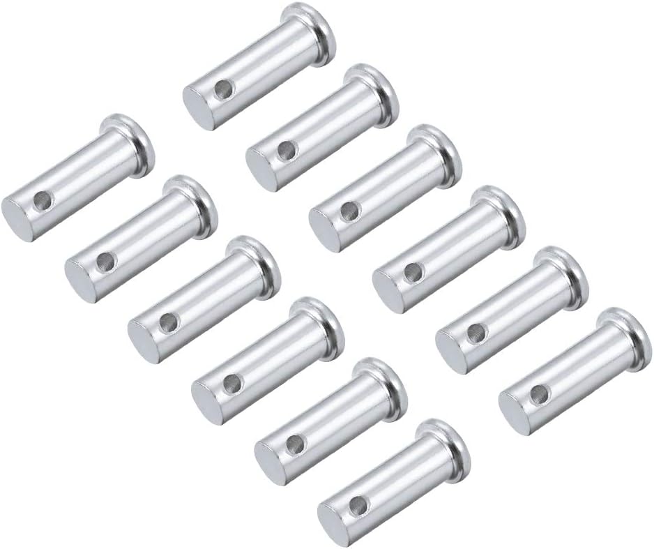 Single Hole Clevis Pins - 10mm X 25mm Flat Head Zinc-Plating Solid Steel Link Hinge Pin 12Pcs