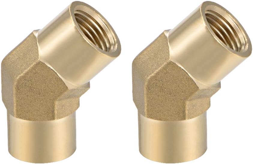 Brass Pipe Fitting - 45 Degree Elbow G1/4 Female X G1/4 Female Hex Bushing Adapter 36.5mm Length 2pcs