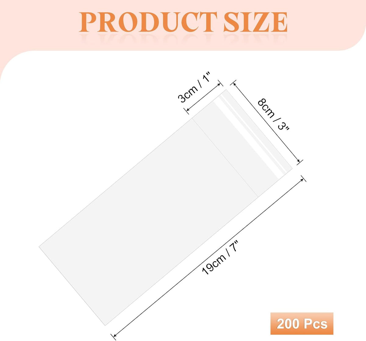 200Pcs Self-Sealing Cello Bags, 3x7 Inch Long Clear Flap Resealable Poly Bags, OPP Adhesive Treat Bag 2 Mil for Bread Pretzel, Gift Packaging, Tableware, Necklaces Crafts
