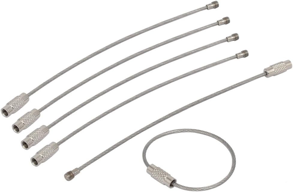 LinkMejor 1.5mmx120mm Screw Locking Wire Cable Keychains Luggage Tag Loops Buckles 6pcs