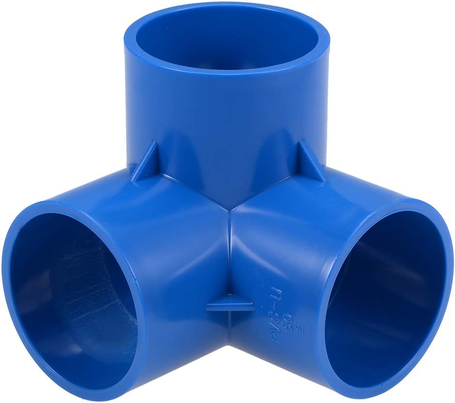 3-Way Elbow PVC Pipe Fitting Furniture Grade 50mm Size Tee Corner Fitting Blue 2pcs