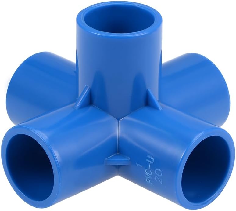 5-Way Elbow PVC Pipe Fitting Furniture Grade 20mm Size Tee Corner Fittings Blue 5Pcs
