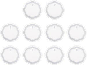 10 Pcs Flower Resin Keychain Moulds, Silicone Epoxy Mould Kit with Hole for Pendant Keychains Ornament Jewelry Art Crafts Making DIY Crafts, White