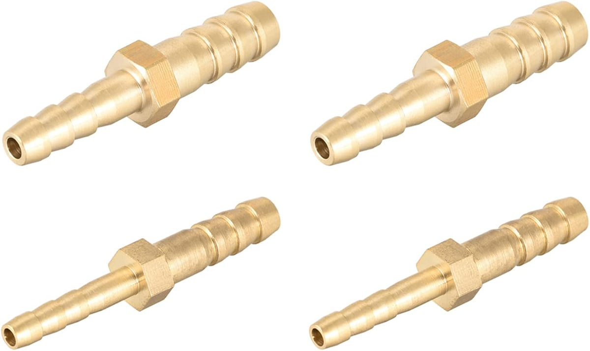 Straight Brass Barb Fitting Reducer, Fit Hose ID 8mm to 4mm, 8mm to 6mm, Total 4pcs