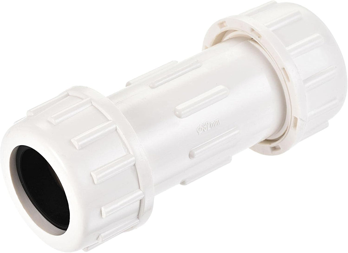 PVC Compression Plumbing Coupling Straight Pipe Fitting Extension 32mm White