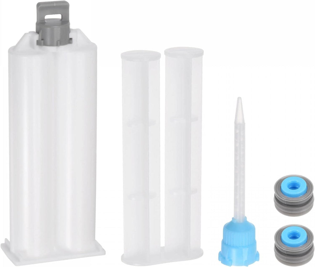 Epoxy Gun Adhesive Cartridge, 122mm Plastic Resin Mixer Dual Glue Cartridge with Push Rod and Mixing Tube for 50ml/1.7oz 1:1 AB Glue Adhesive Gun