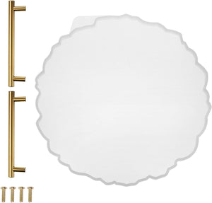 Silicone Tray Molds with 2pcs Gold Handles for Epoxy Resin Small Round Resin Tray Molds for DIY Craft Projects, Making Faux Agate Trays, Home Decoration, 10x10.2 Inch