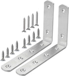 2pcs Angle Bracket Stainless Steel 150x100mm Corner Brace Fastener L Shaped Right Angle Brackets Corner Protector Shelf Support with Screws for Furniture Silver Tone