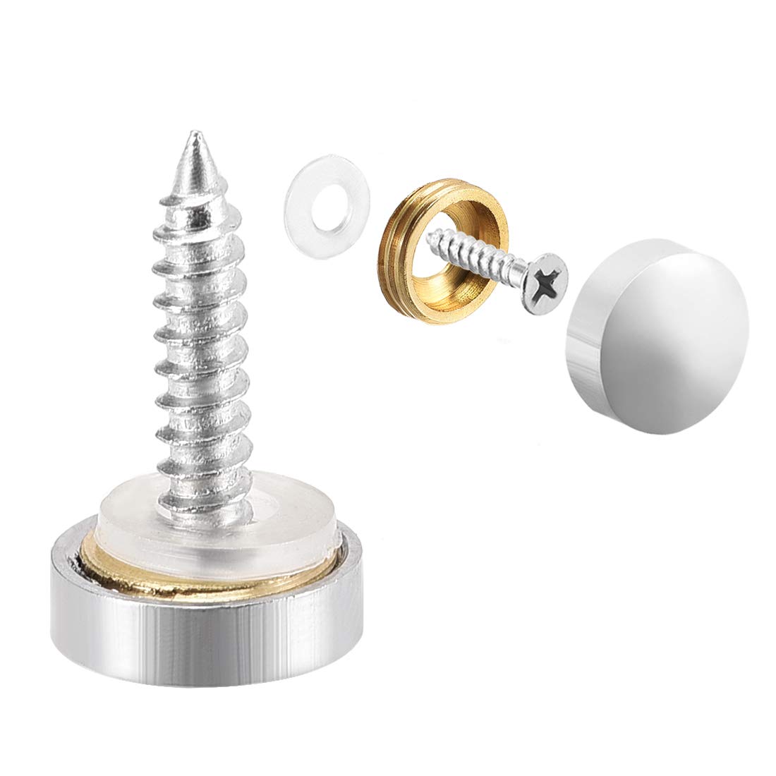 Mirror Screws, Decorative Cap Fasteners Cover Nails, Electroplated, Bright Silvery 12mm/0.47" Brass 12pcs