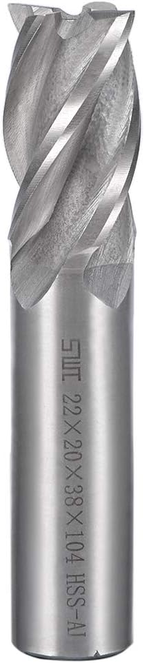High Speed Steel HSS-AL 4 Flute Straight End Mill Cutter CNC Router Bits, 22 x 20 x 38mm