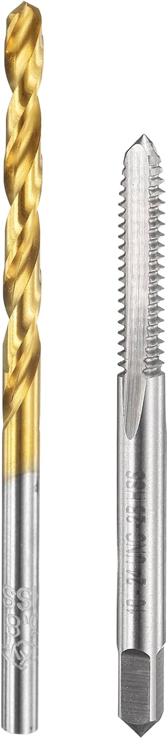 Tap and Drill Bit Set, 1pcs 10-24 UNC Straight Flute Thread Screw Taps & 1pcs 3.8mm Twist Drill Bits, Uncoated/Titanium Coated HSS-6542 Tapping Threading Tool Kit