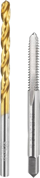Tap and Drill Bit Set, 1pcs 10-24 UNC Straight Flute Thread Screw Taps & 1pcs 3.8mm Twist Drill Bits, Uncoated/Titanium Coated HSS-6542 Tapping Threading Tool Kit