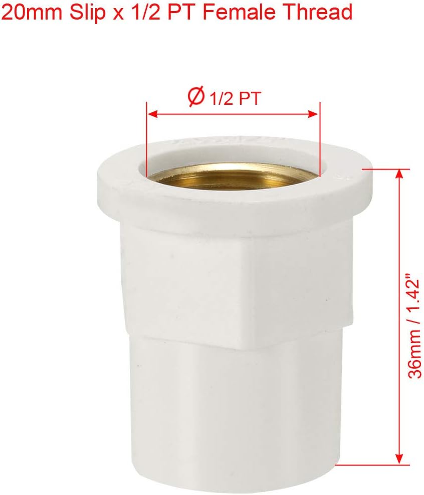 20mm Slip x 1/2 PT Female Brass Thread PVC Pipe Fitting Adapter