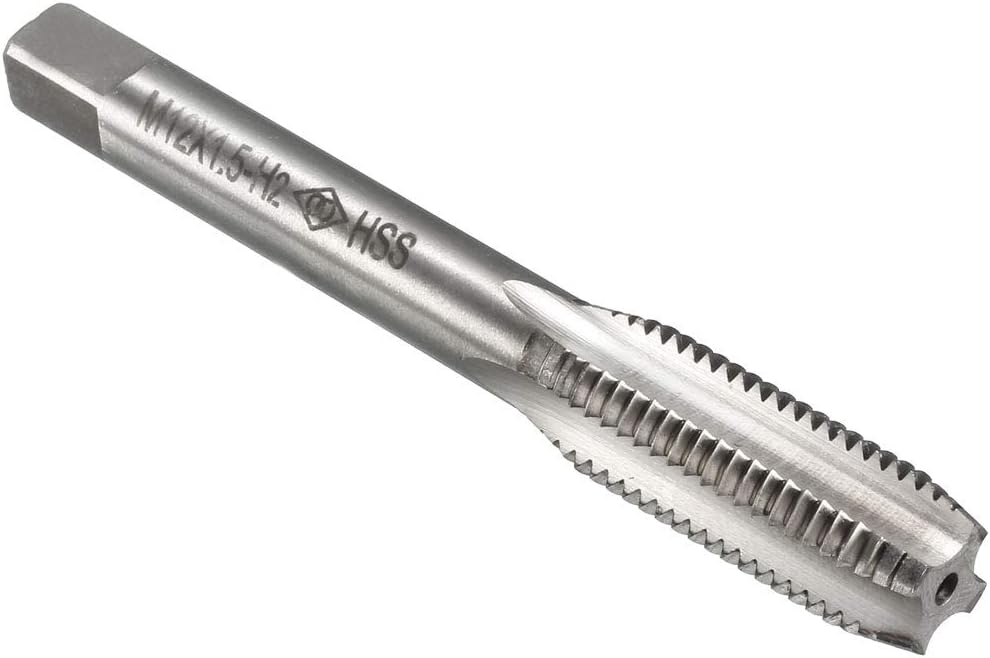 Metric Machine Tap M12 x 1.5mm H2 High Speed Steel 4 Straight Flutes Screw Tapping Threading Machinist Repair DIY Tool