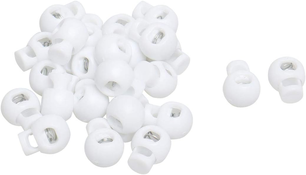LinkMejor 25pcs Plastic Cord Lock Stopper End Spring Stop Toggle Fastener Stopper Rope End for Drawstring Clothing, Shoelace, Bag, Camping White