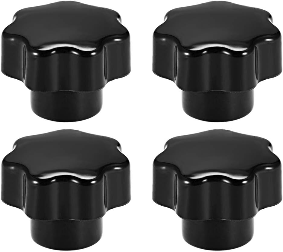 4 Pcs Seven-pointed Star Knob Grip Handle M8 Diameter Brass Insert Female Thread Black