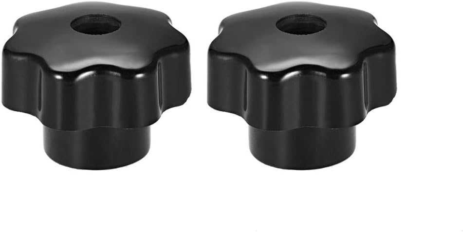 2pcs Star Knobs M10 Metric Female Thread 39mm 7-Point Star Plastic Head Through Hole Brass Insert Screw-in Threaded Hand Knob Clamping Handles Jig Knobs, Black