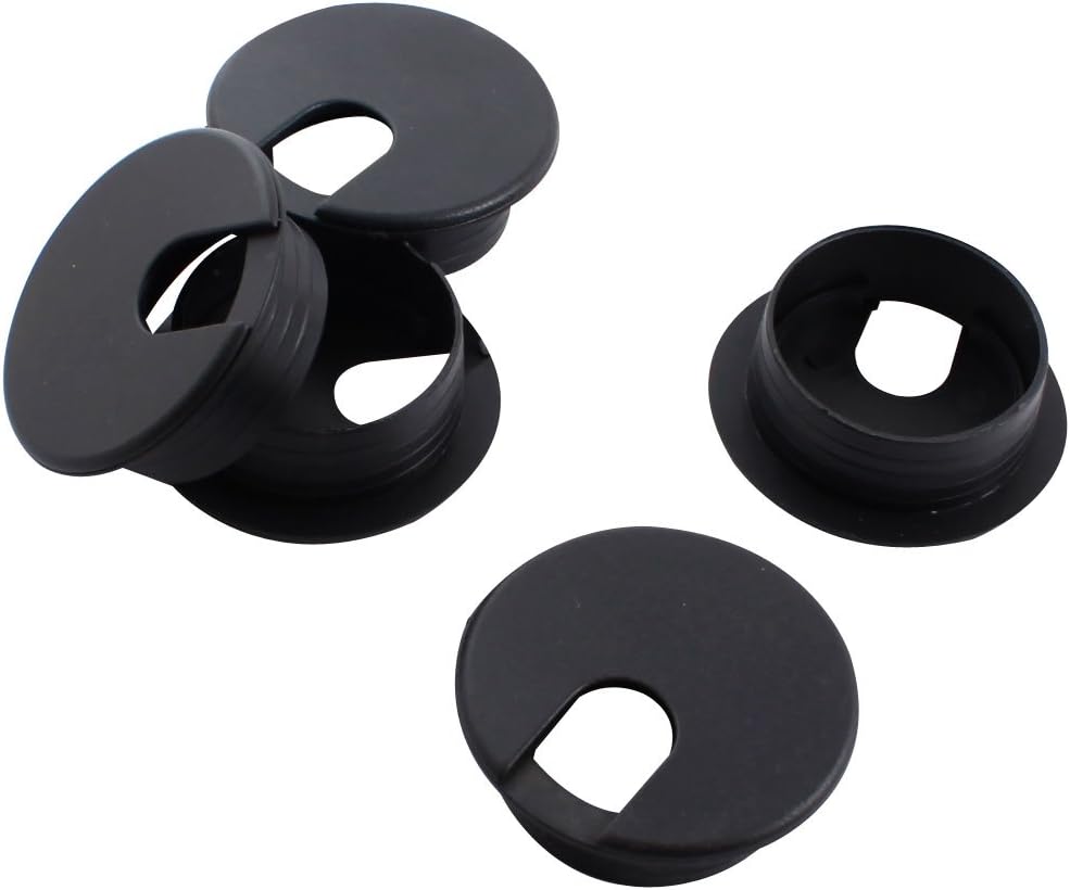 5pcs Black Plastic Grommet Cable Hole Cover 35mm Mount Dia for PC Desk