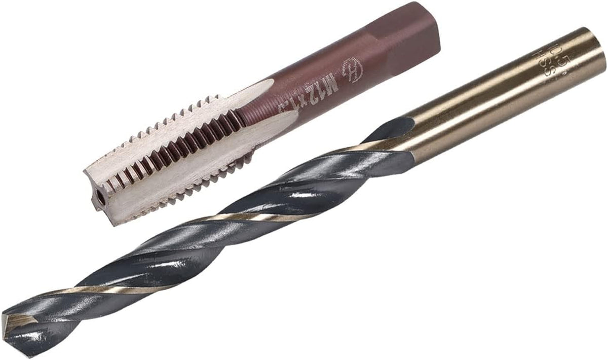 1 Pair Metric Hand Tap M12 Thread 1.5 Pitch 4 Straight Flutes H2 Alloy Tool Steel,Straight Shank Twist Drill Bits 10.5mm HSS 4341 with 10.5mm Shank