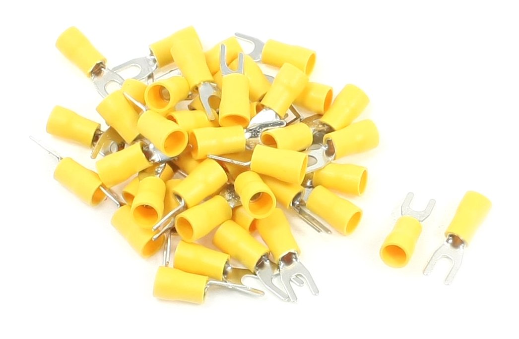 44 Pcs SV5.5-4S AWG 12-10 Wire Connector Yellow Pre Insulated Fork Terminals
